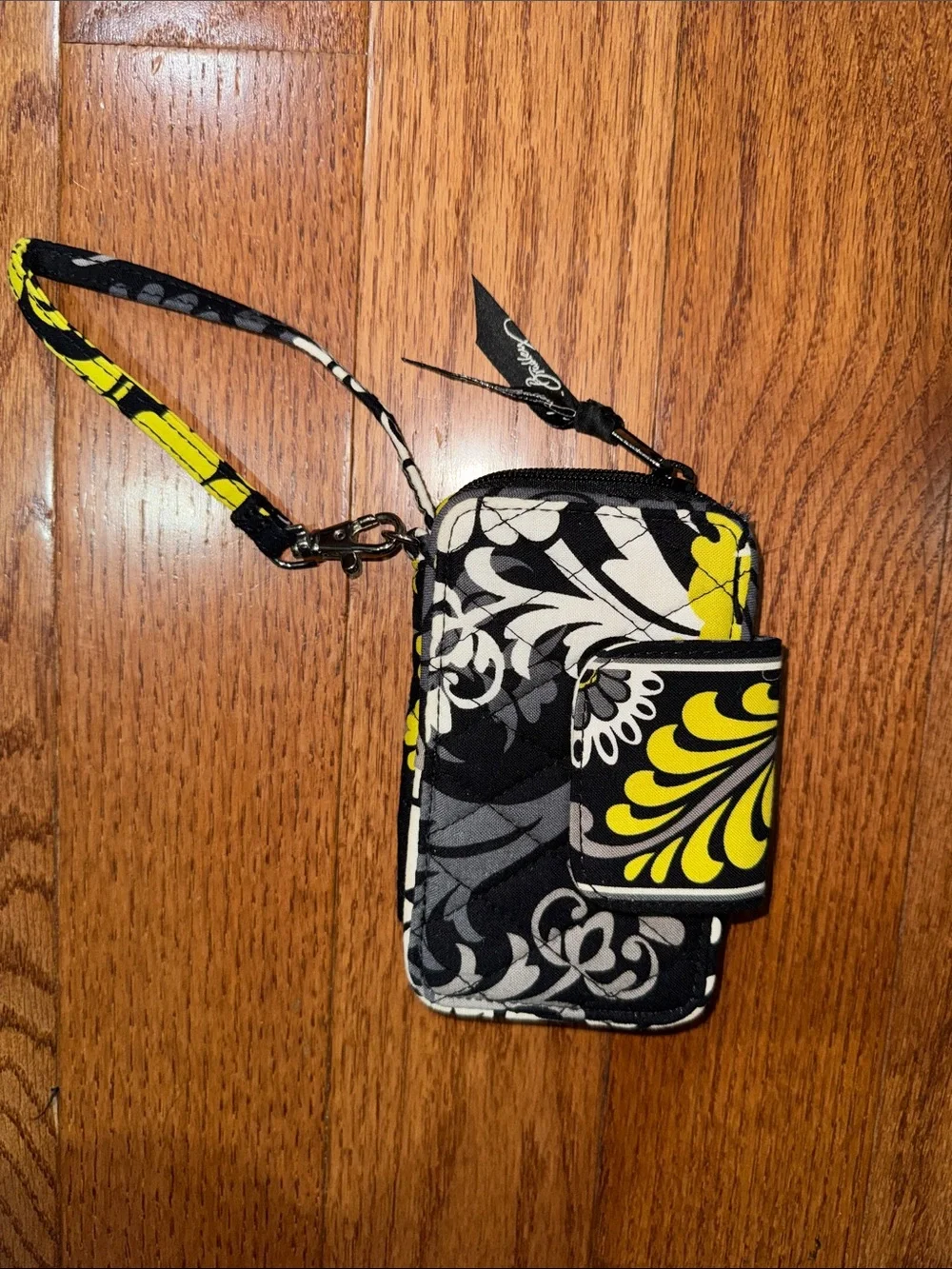 Vera Bradley Black Gray & Yellow Floral Wristlet Phone Case